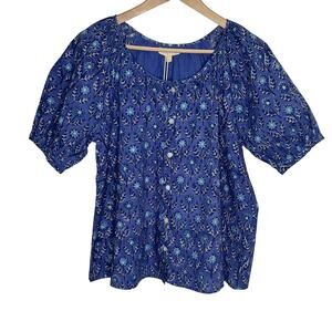 Marea Short Sleeve Everly Top Womens Small Purple Blue Floral Cotton Button Up